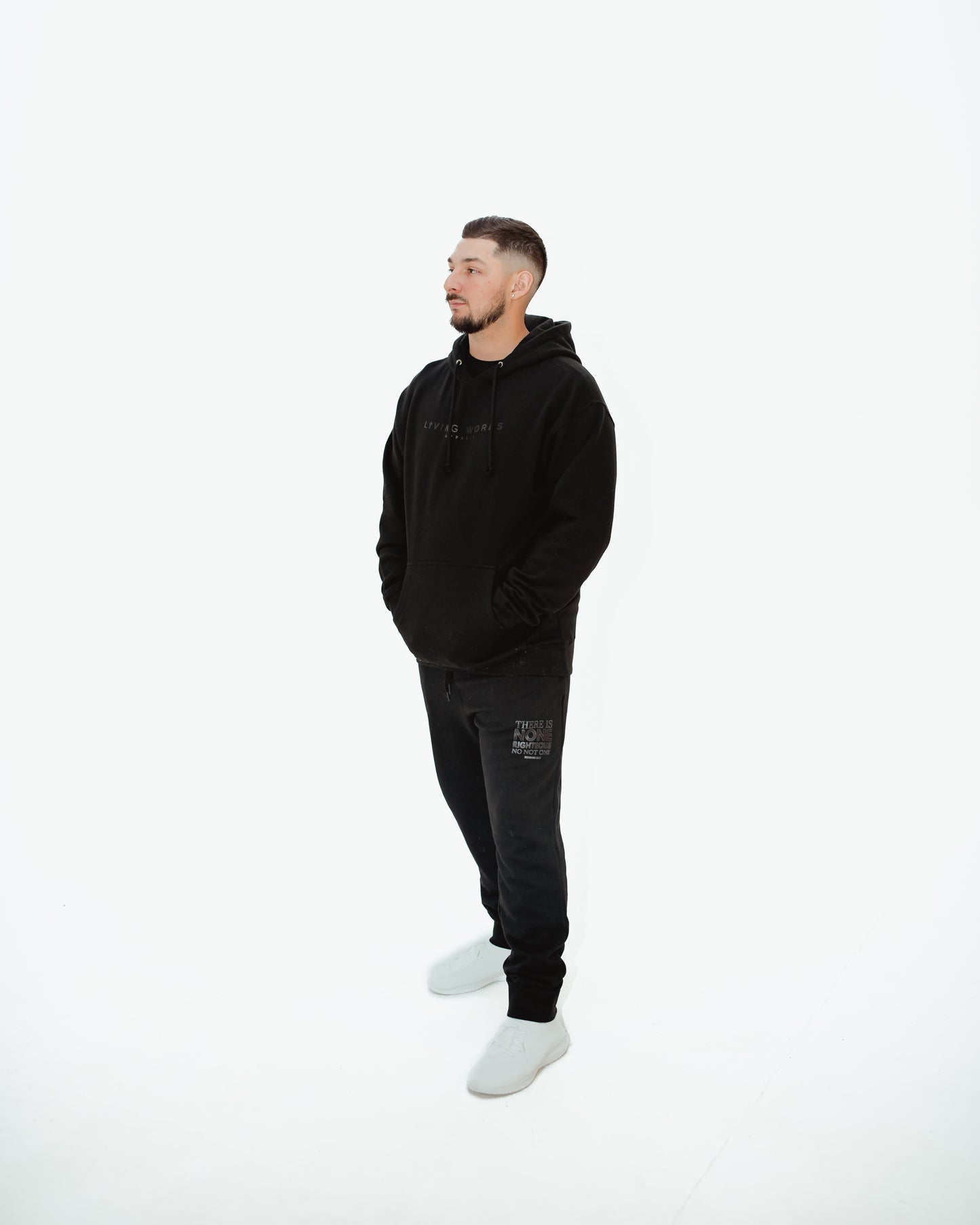 Romans 3:10 Black on Black Hoodie